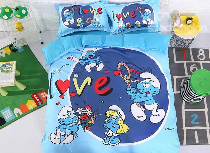 Enamored Smurf Sending Red Flower Bouquet To Smurfette 4-piece Bedding Sets/duvet Covers