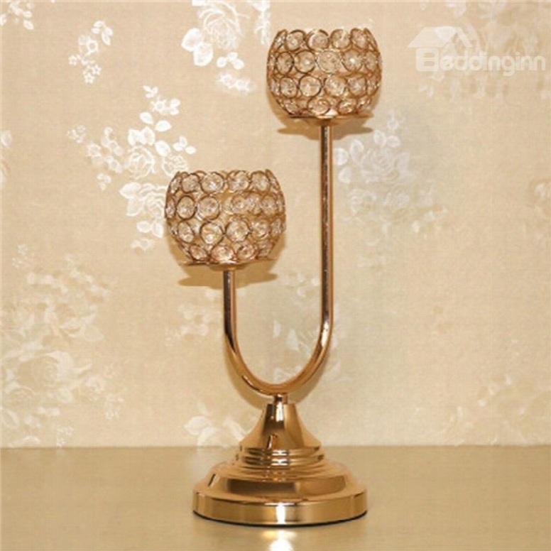 European Metal Iron Handicraft Home Decoration Golden Crystal Candle Holder