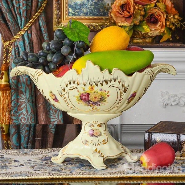 European Style Ceramic Flower Pattern Fruit Compote Painted Pottery