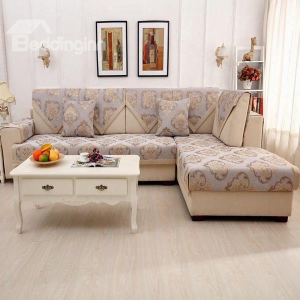 European Style Grey Simple Chenille Flower Print Four Seasons Home Decorative Sofa Covers