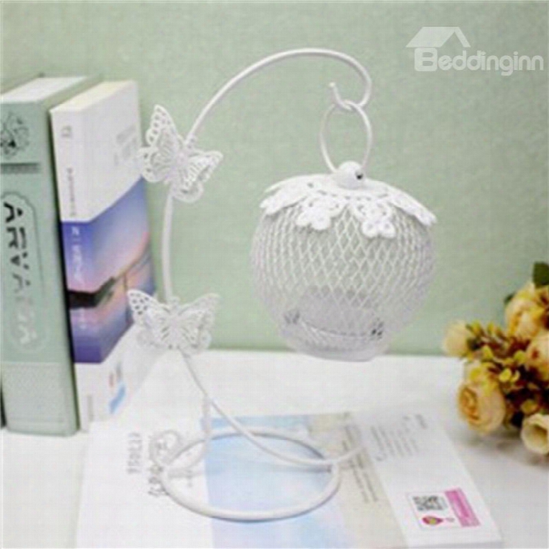 European Style White Iron Basket Creative Home Decorations Candle Holder