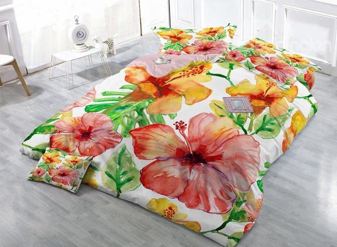 Excellent Multi-colored Flower Print Satin Drill 4-piece Duvet Cover Sets