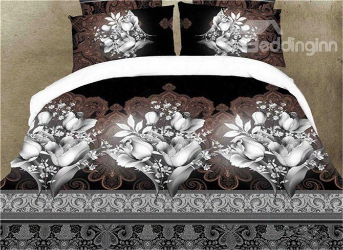 Exotic Style Floral Print 4-piece Polyester Duvet Cover Sets
