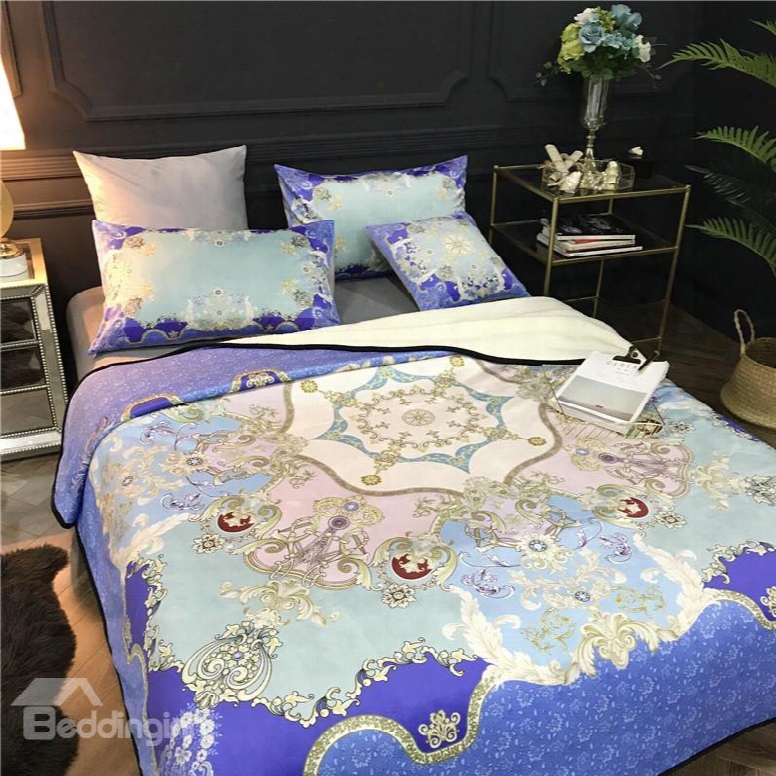 Floral Dream Catcher Royal Blue Reversible Fuzzy Super Warm Bed Blanket