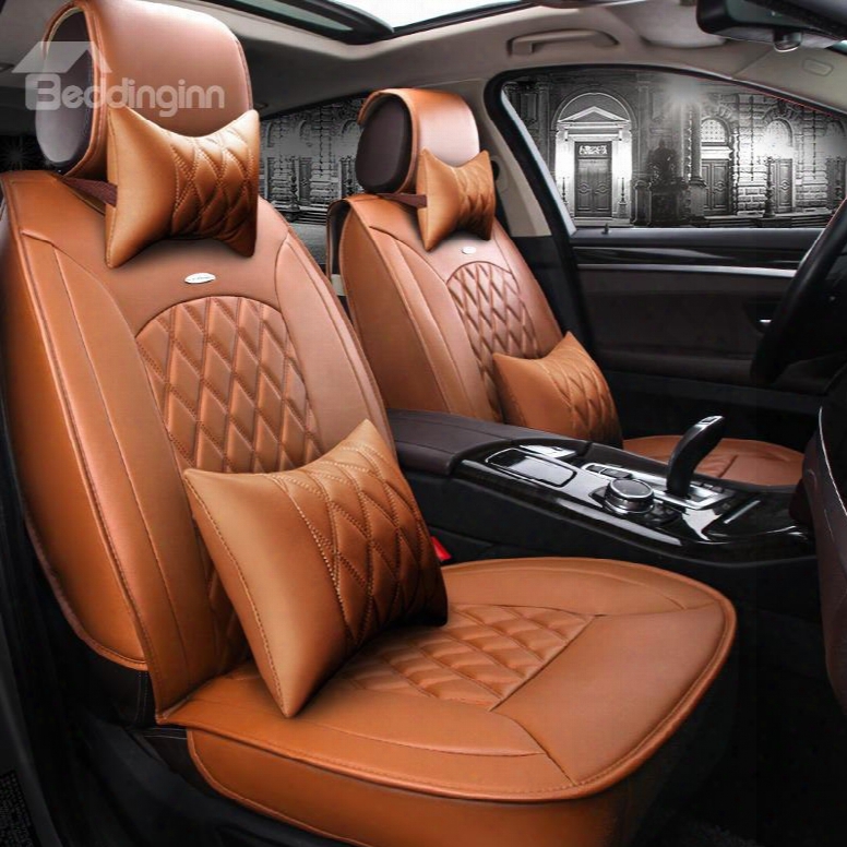 Fresh Orange Color Luxury Grid Style Design Duraable Pvc Material Fashion Universal Five Car Seat Over