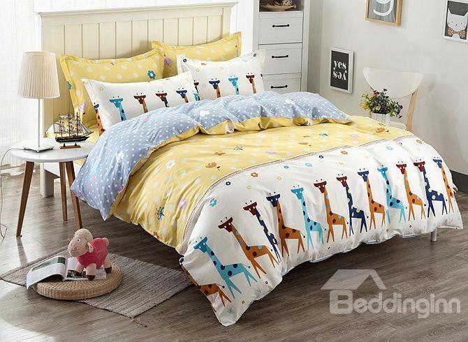 Giraffe Pattern Kids Cotton 4-piece Duvet Cover Sets