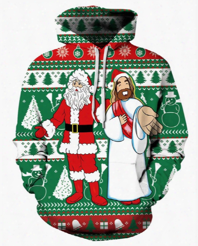 Godfather And Santa Christmas Long Sleeve 3d Pattern Hoodie