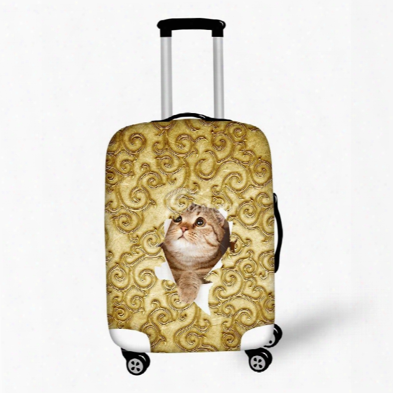 Golden Pattern Adorable Cat Washable Waterproof Spandex Animals 3d Luggage Cover