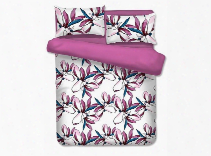 Gorgeous Colorful Magnolia Printed High Theead Count 4-piece Polyester Bedding Sets/duvet Cover
