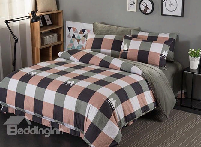 Green And Pink Plaid Pattern Modern Style 4-piece Bedding Sets/duvet Cover