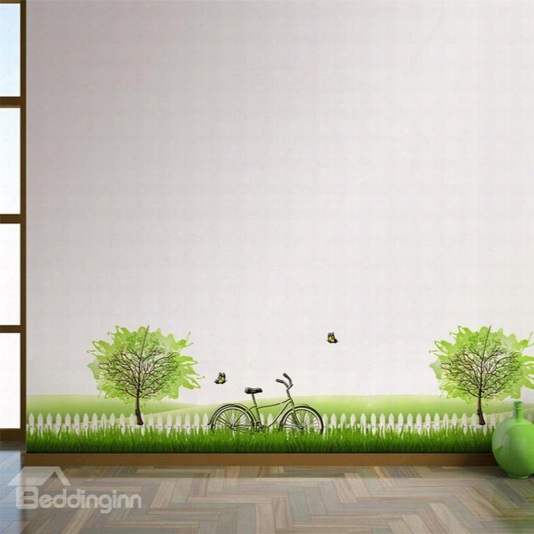 Green Lawn Trees Printeed Pvc Waterproof Eco-friendly Baseboard Wall Stickers