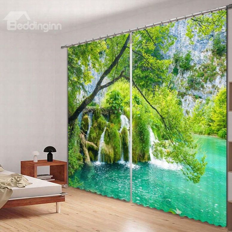 Green Moss Water In The Beautiful Nature Printed 3d Curtain