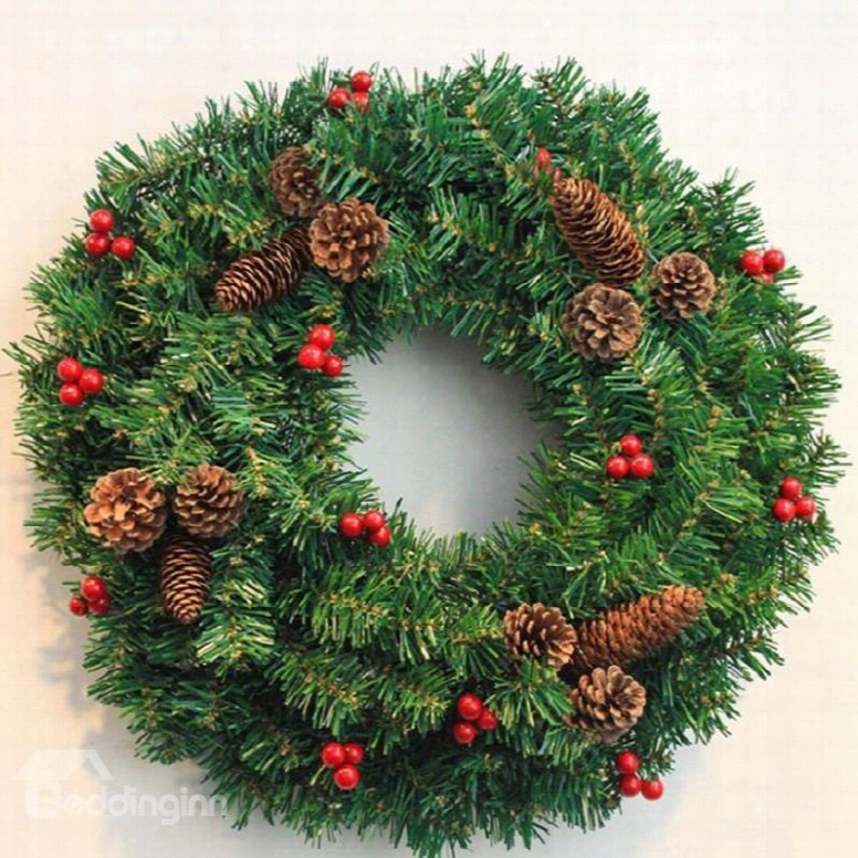 Green Wreath With Brown Pines Christmas Door And Trees Decorations Festival Home Decor