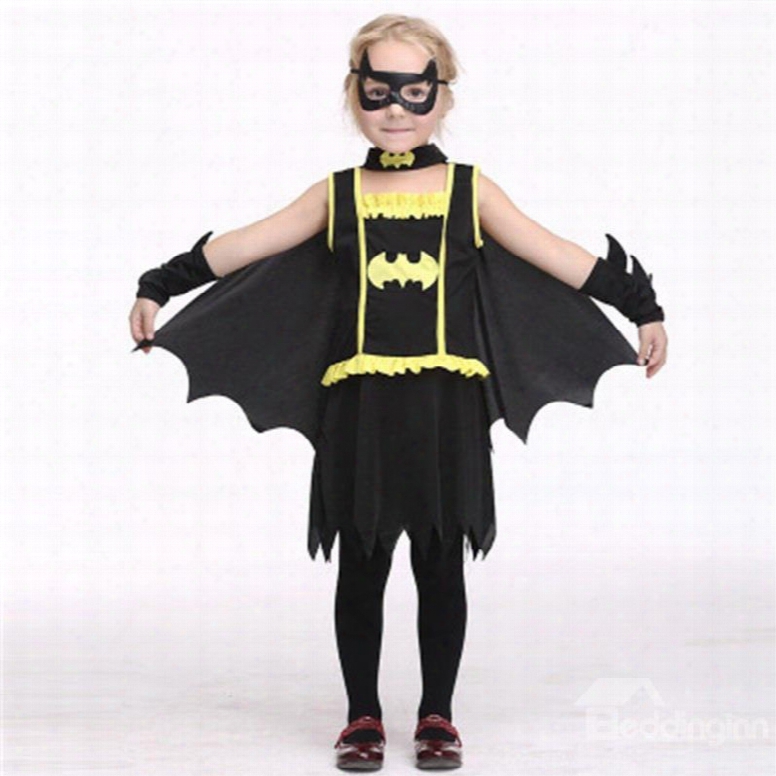 Halloween Bat Shape Polyester And Net Clooth Black Kids Costume