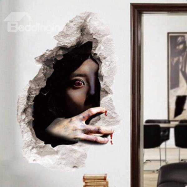 Halloween Decorative Bloodshot Eyes Female Ghost Pattern 3d Wall Stickers