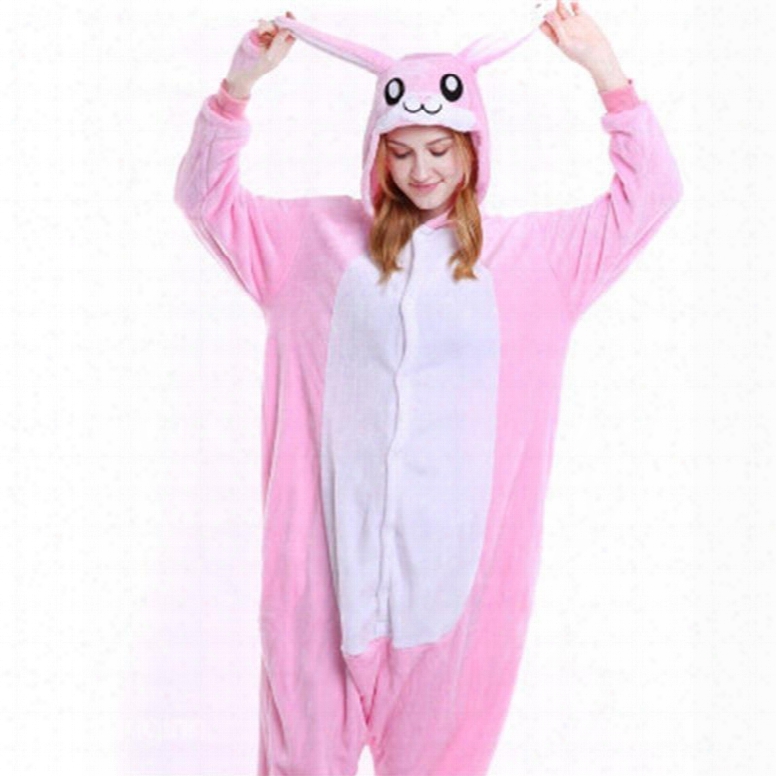 Halloween Pink Bunny Flannel One-piece Stretchable Pajama Jumpsuit