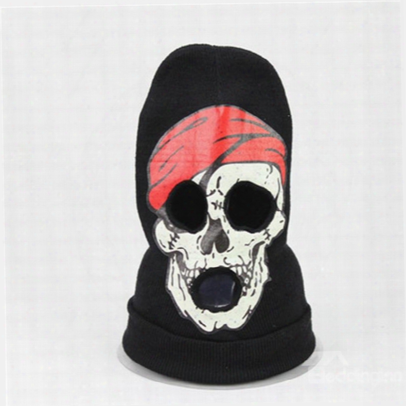 Halloween Skull Cosplay Horror Mask Knit Hat Red