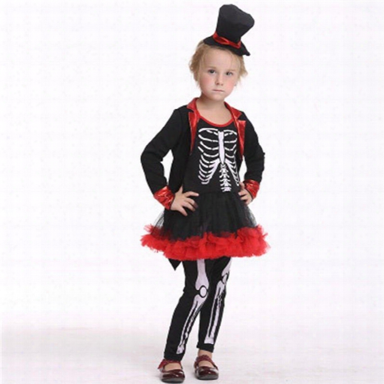 Halloween Skull Decoration Polyester And Net Cloth Black Kids Costume