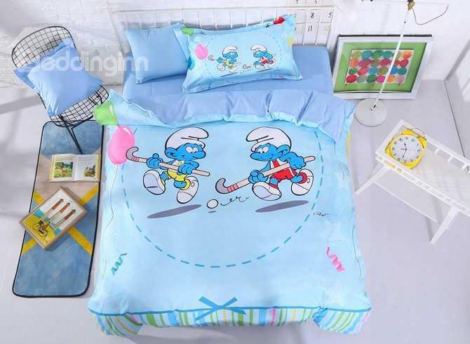 Hockey Smurfs With Colorful Balloons 3-piece Kids Bedidng Sets/duvet Covers