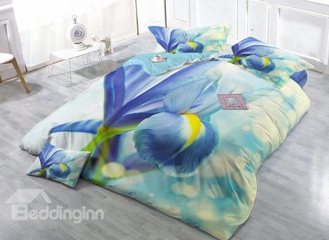 Iris Tectorum Print Satin Drill 4-piece Duvet Cover Sets