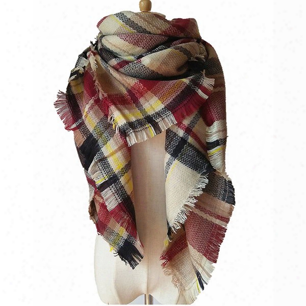 Lady Women's Lattice-like Contrast Color Design Sheer Shawl Wrap Warm Cashmere