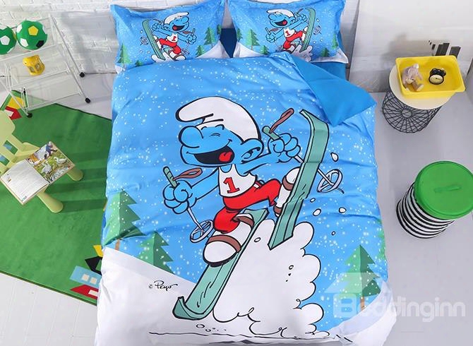 Laughing Skier Smurf 4-piece Bedding Sets/duvet Covers