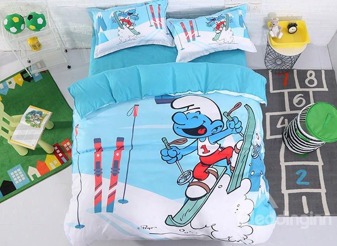 Laughing Smurf Skiing 4-piece Bedding Sets/duvet Covers