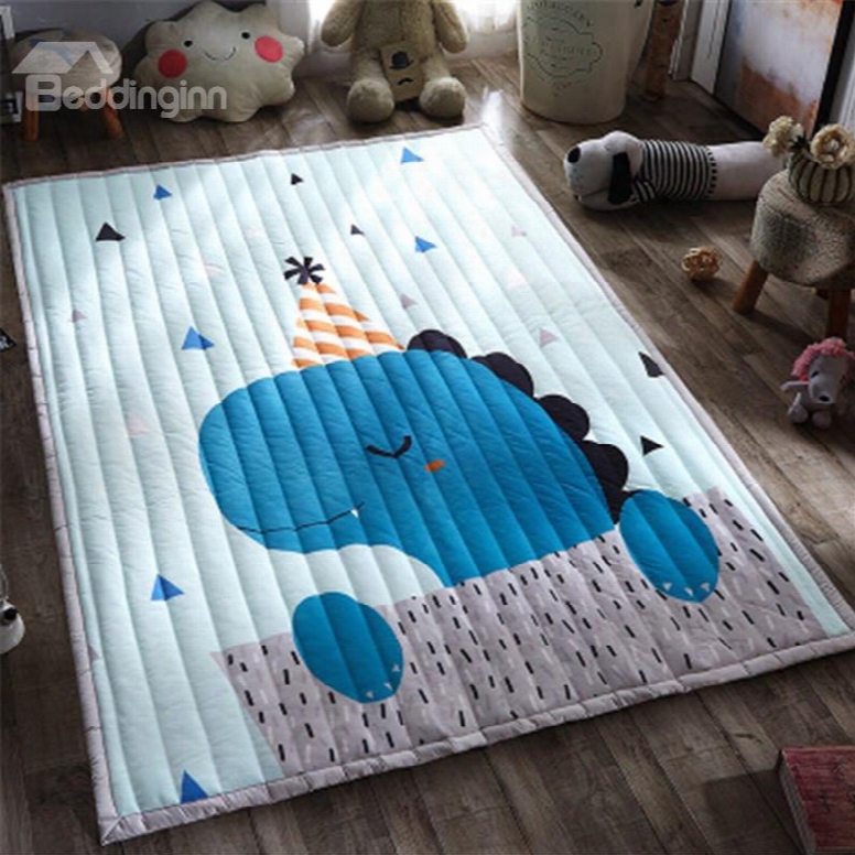 Little Dinosaur Pattern Rectangular Meryl Blue Baby Play Floor Mat/crawling Pad