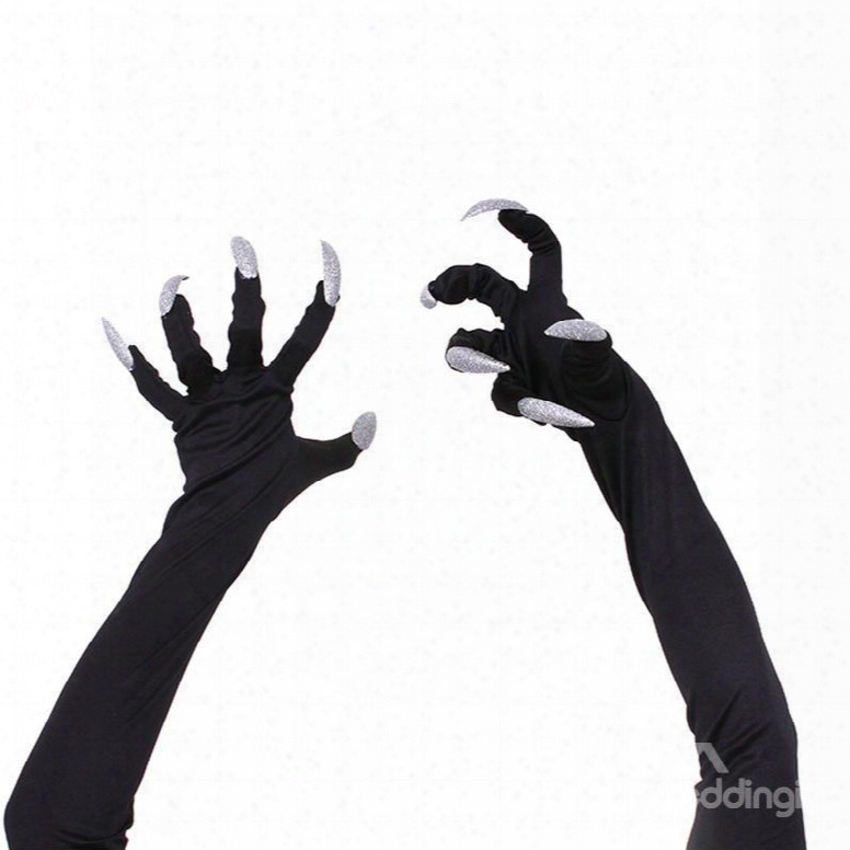 Long Nails Halloween Cosplay Black Gloves