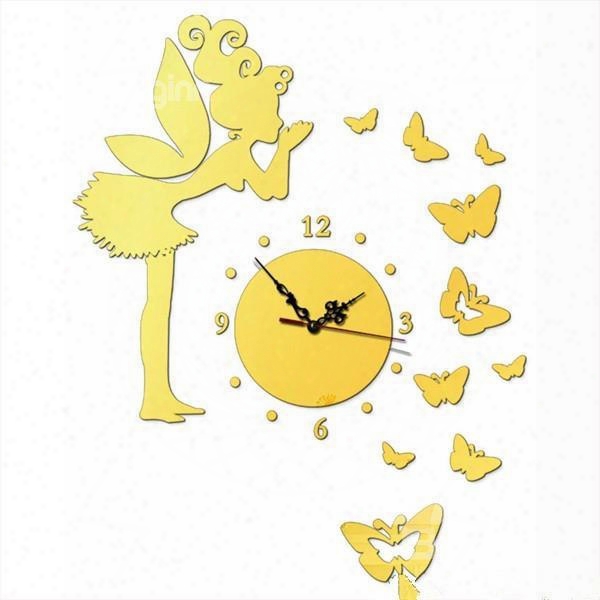 Lovely Acrylic Three Colors Fairy And Butterlfy Shape With Hand And Digital Wall Clock