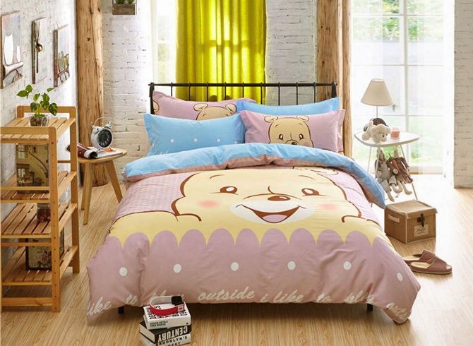 Lucky Bear Pattern Kids Cotton 4-piece Duvet Cover Sets