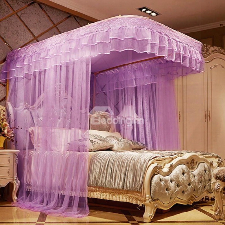 Luxury Purple U-guide Rail Stainless Steel Bracket Polyester Retr Actqble Bed Nets