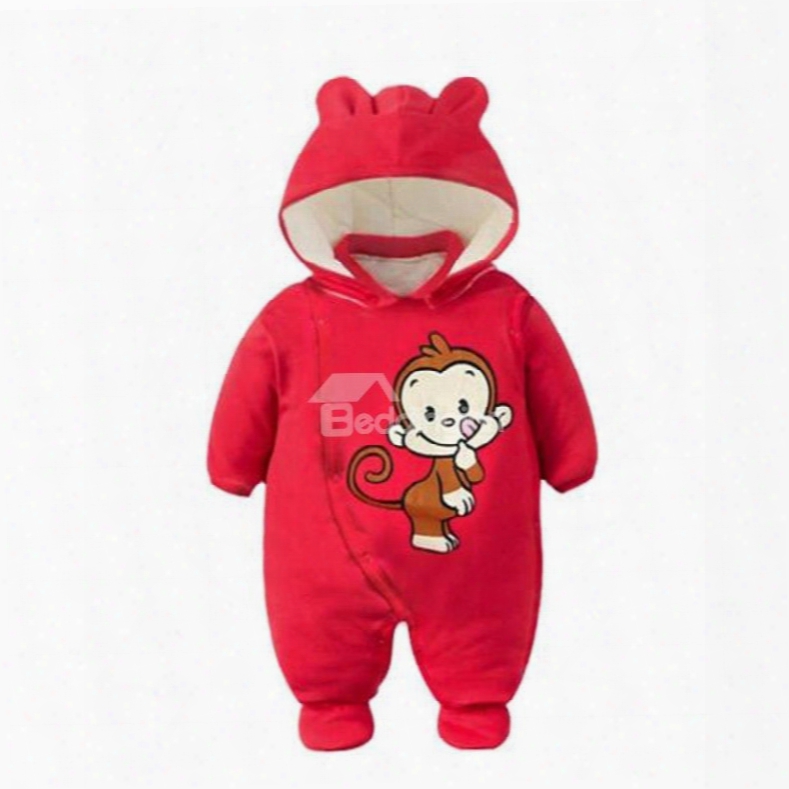 Monkey Printed Simple Style Red Baby Sleeping Bag/jumpsuit