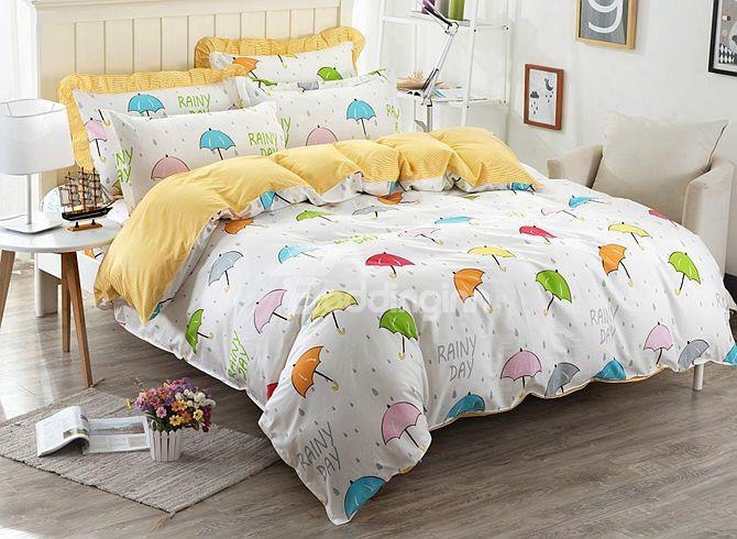 Multicolor Umbrella Pattern Kids Cotton 4-piece Duvet Cover Sets