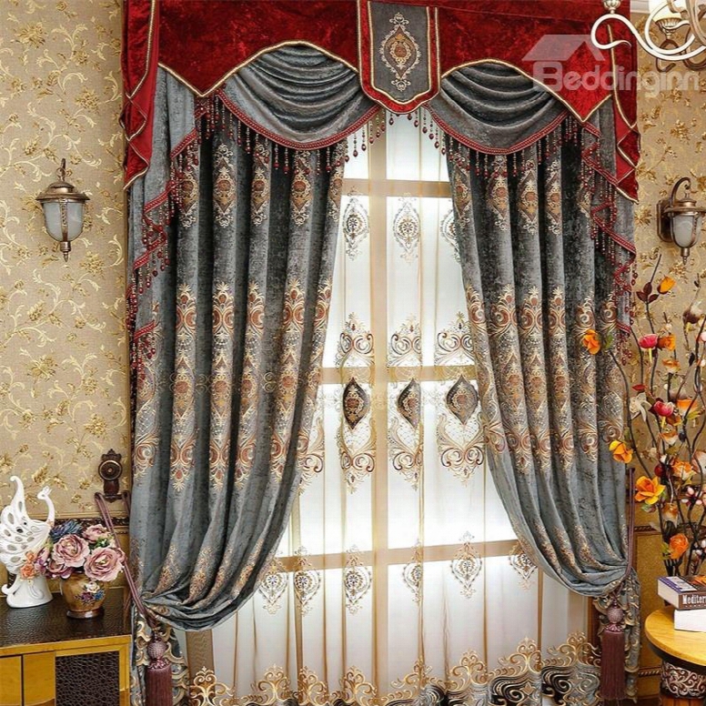 Noble And Classical Thick Chenille Blackout 2 Panels Living Room Sheer Curtain