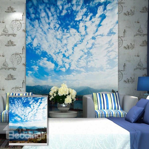Oil Painting Blue Firmament And White Winds Printing Blackout 3d Roller Shades