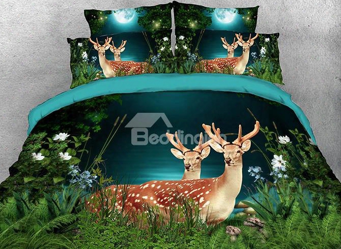 Onlwe 3d Deer In The Forest Printed 4-piece Bedding Sets/duvet Covers