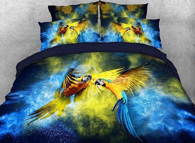 Onlwe 3d Flying Ara Parrots Over Colorful Powder Explosion 4-piece Beddingsets/duvet Covers