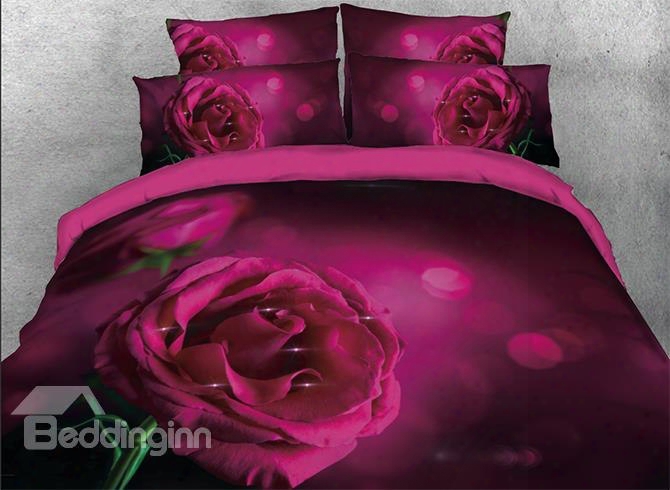 Onlwe 3d Full-blown Rose Printed 4-piece Rosy Bedding Sets/duvet Covers