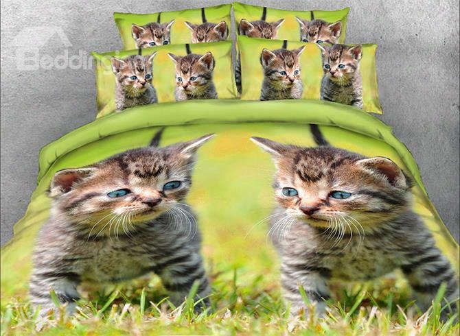Onlwe 3d Kittens On The Grass Printed 4-piece Bedding Sets/duvet Covers