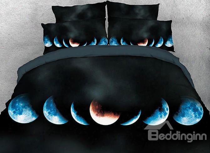 Onlwe 3d Moon Phases Printed Simple Style Cotton 4-piece Bedding Sets/duvet Covers