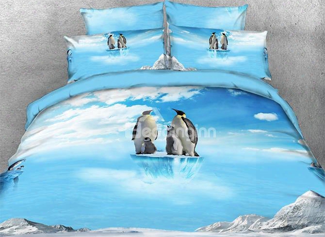 Onlee 3d Penguin Family On Ice Printed 4-piece Bedding Sets/duvet Covers