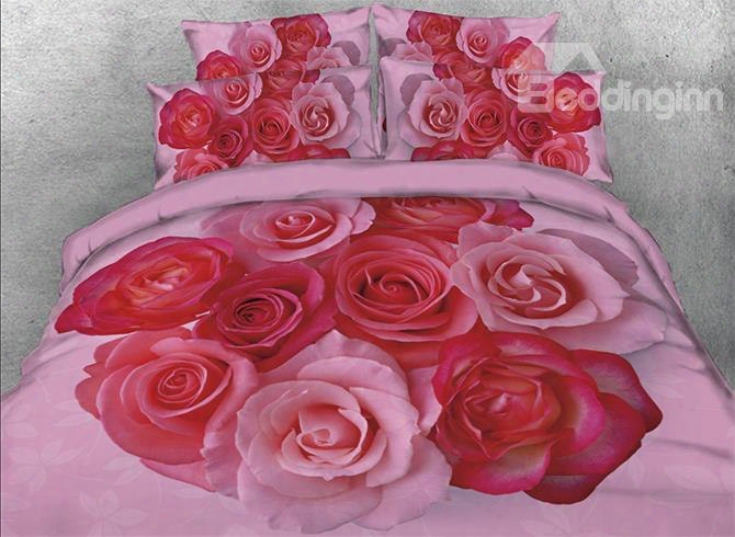 Onlwe 3d Pink Rose Bouquet Printed 4-piece Bedding Sets/duvet Covers