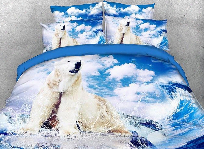 Onlwe 3d Polar Bear Under White Clouds Printed 4-piece Bedding Sets/duvet Covers