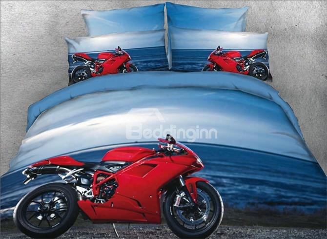 Onlwe 3d Red Sports Moto Rcycle Parking On The Seaside 4-piece Bedding Sets/duvet Covers