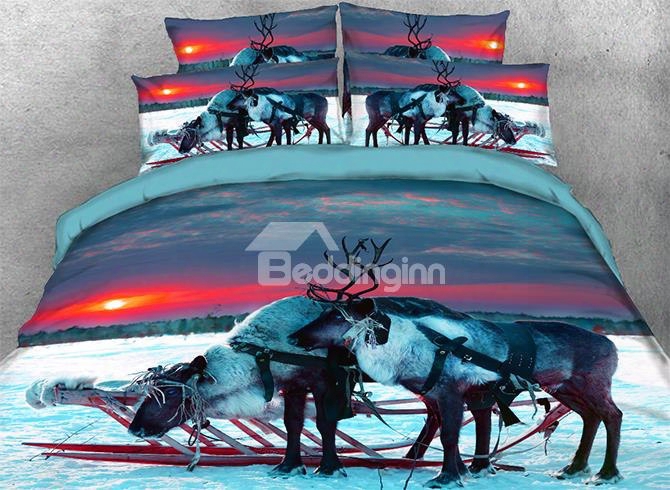 Onlwe 3d Reindeer In The Setting Sun Printed 4-piece Bedding Sets/duvet Covers