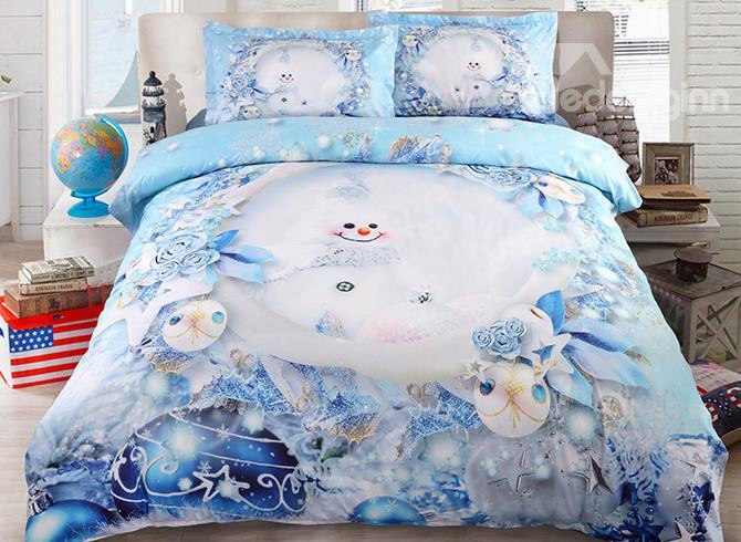 Onlwe 3d Snowman And Christmas Ornaments Printed 5-piece Comforter Sets