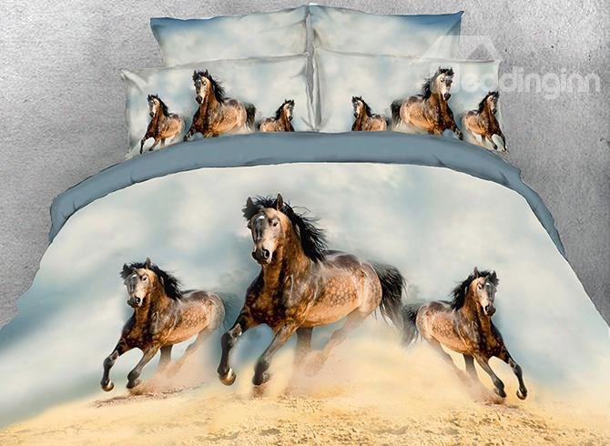 Onlwe 3d Wild Horses Running Printed 4-piece Bedding Sets/duvet Covers