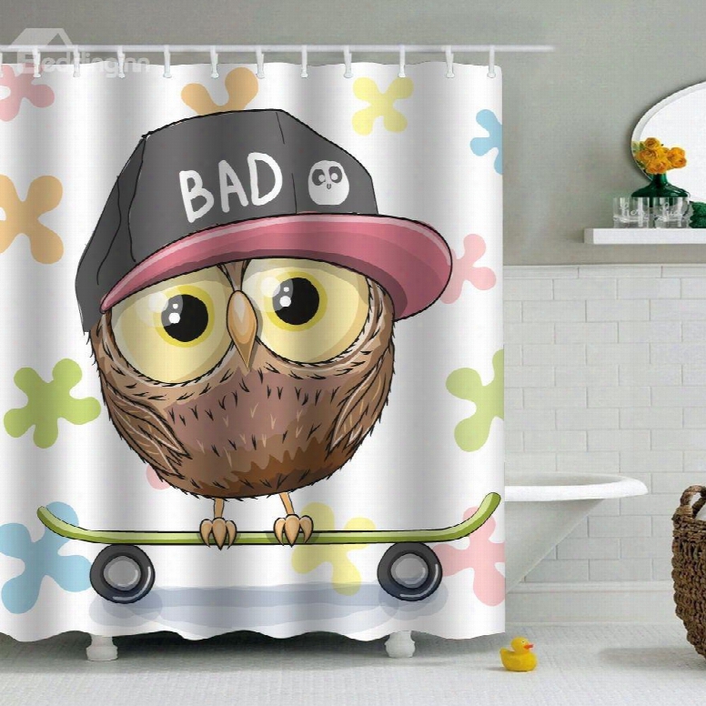 Owl In Hat Printed Peva Waterproof Durable Antibcaterial Eco-friendly Shower Curtain