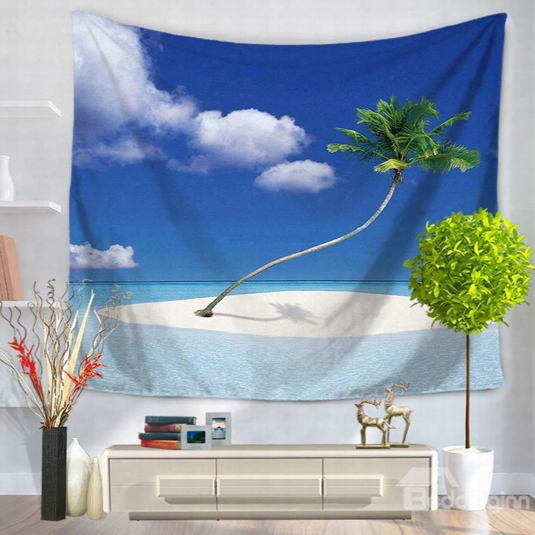 Palm Tree In Sunny Island Beach Pattern Decorative Hanging Wall Tapestry